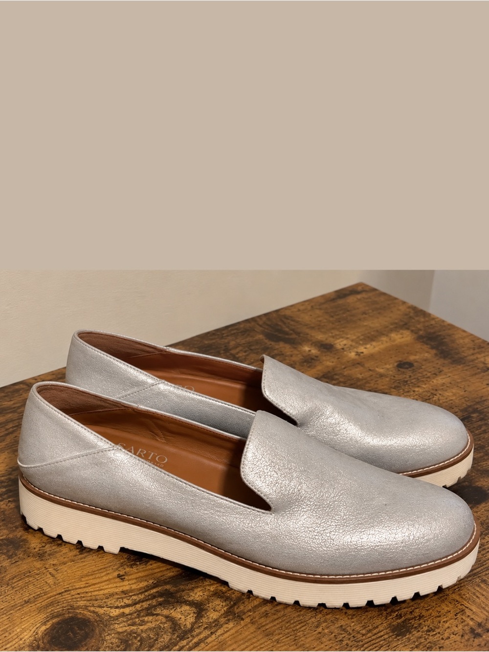 SARTO by Franco Sarto Metallic Silver Platform Loafers Women’s Size 8.5